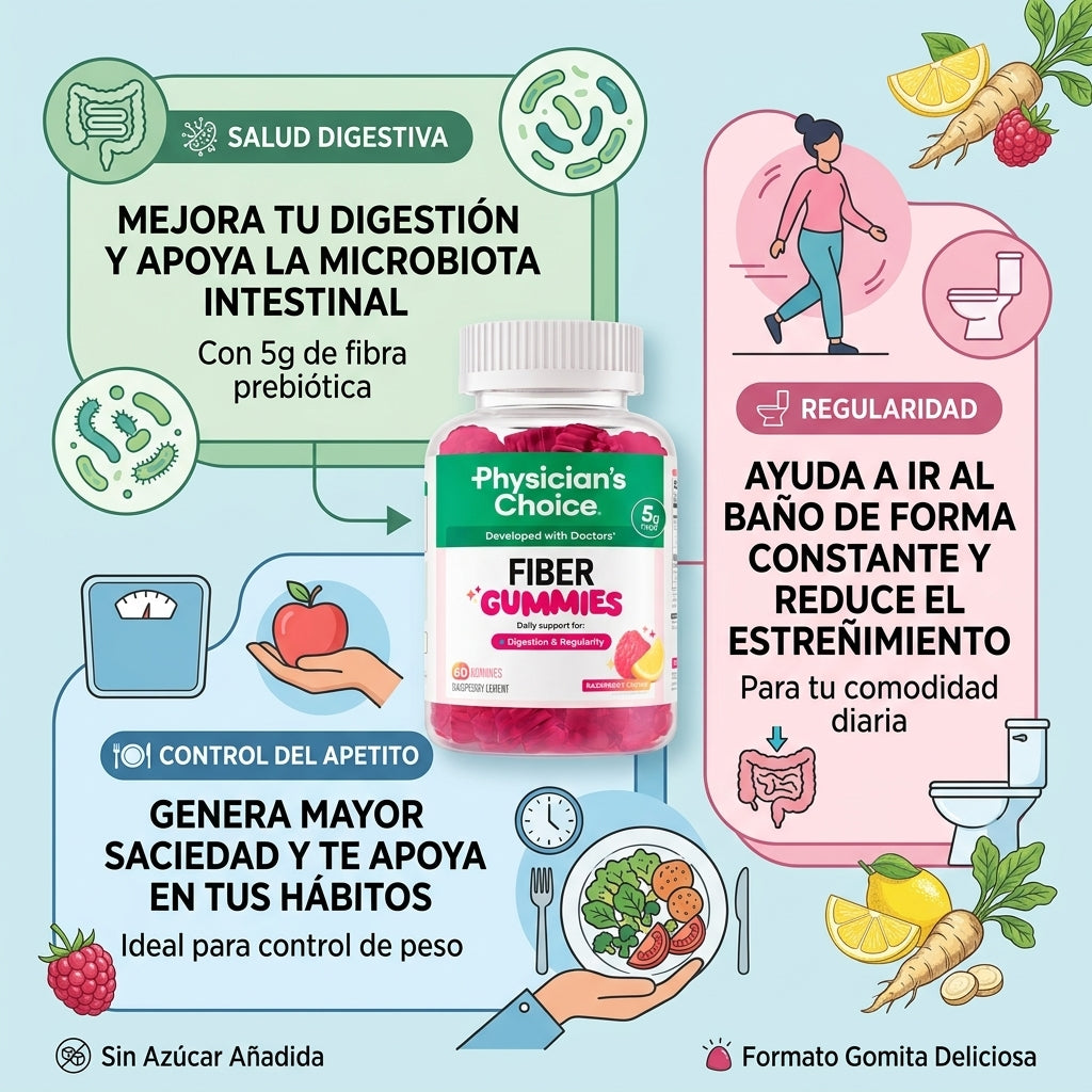Fiber Gummies: Fibra prebiótica suplemento alimenticio en gomitas.